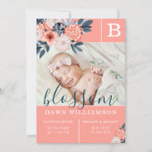 ベビー誕生発表 |ピンクの水色の花 案内状 (正面)