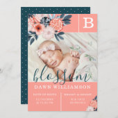 ベビー誕生発表 |ピンクの水色の花 案内状 (正面/裏面)