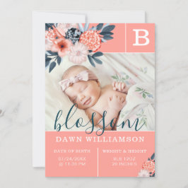 ベビー誕生発表 |ピンクの水色の花 案内状