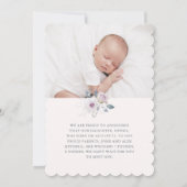 ベビー誕生発表 | フローラ飾り写真 招待状 (裏面)