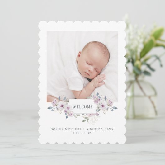 ベビー誕生発表 | フローラ飾り写真 招待状 (スタンド正面)