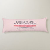 ベビー誕生統計と5フォトストリップコラージピンク ボディピロー (裏面)