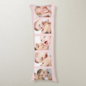 ベビー誕生統計と5フォトストリップコラージピンク ボディピロー (正面縦)