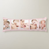 ベビー誕生統計と5フォトストリップコラージピンク ボディピロー (正面)