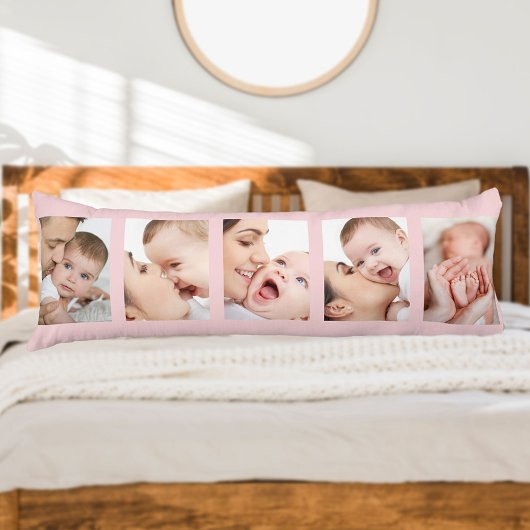 ベビー誕生統計と5フォトストリップコラージピンク ボディピロー