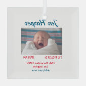 ベビー誕生統計の追加名場所日付保存用メモ ガラスオーナメント (裏面)