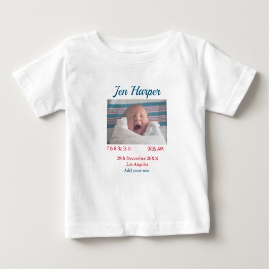 ベビー誕生統計の追加名場所日付保存用メモ ベビーTシャツ (正面)