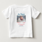 ベビー誕生統計の追加名場所日付保存用メモ ベビーTシャツ (裏面)
