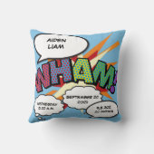 ベビー誕生統計カラフルおもしろい漫画ブックキープサウ クッション (裏面)