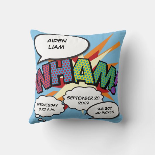 ベビー誕生統計カラフルおもしろい漫画ブックキープサウ クッション (裏面)