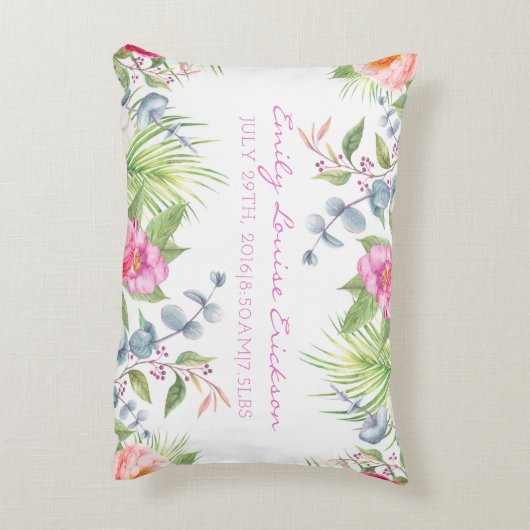 ベビー誕生統計ガールネーム熱帯フローラ アクセントクッション (裏面(縦))