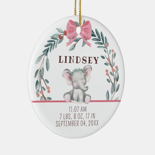 ベビー誕生統計ガールフォトベビーの最初のクリスマス セラミックオーナメント (右)