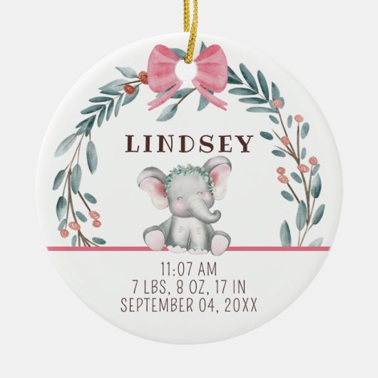 ベビー誕生統計ガールフォトベビーの最初のクリスマス セラミックオーナメント (正面)