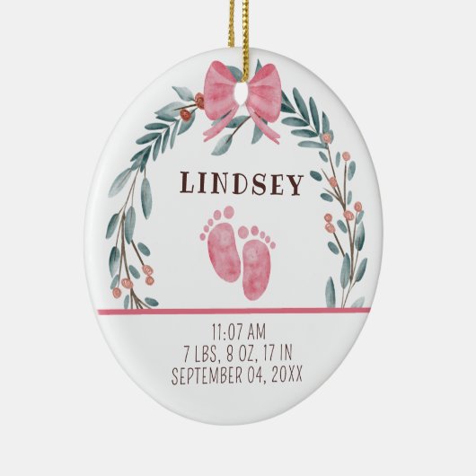 ベビー誕生統計ガールフォトベビーの最初のクリスマス セラミックオーナメント (右)