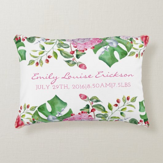 ベビー誕生統計ガールフローラ名トロピカル アクセントクッション (正面)