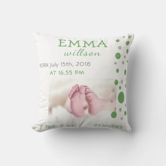 ベビー誕生統計グリーンサークル写真 クッション (正面)