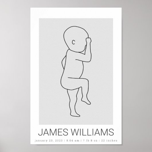 ベビー誕生統計パーソナライズされたポスター – グレー ポスター (正面)