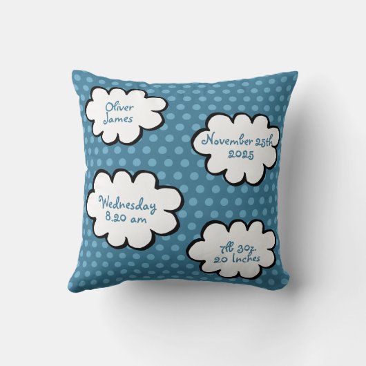 ベビー誕生統計パーソナライズされた水玉模様象 クッション (裏面)