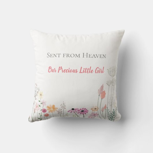 ベビー誕生統計ピンクと桃の花の足跡 クッション (裏面)