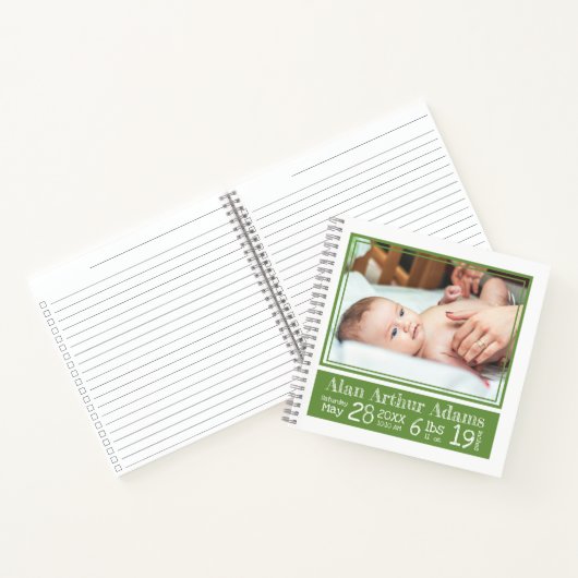 ベビー誕生統計フォトノートブック | 緑のストライプ ノートブック (内部)