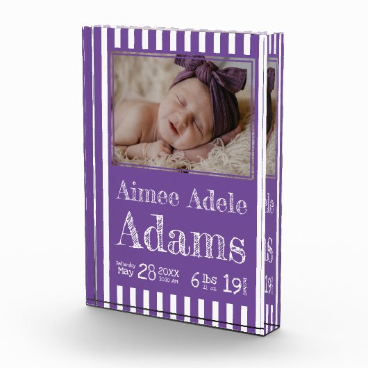 ベビー誕生統計フォトブロック | 紫ストライプ色 フォトブロック (右)