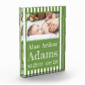 ベビー誕生統計フォトブロック | 緑のストライプ フォトブロック (左)