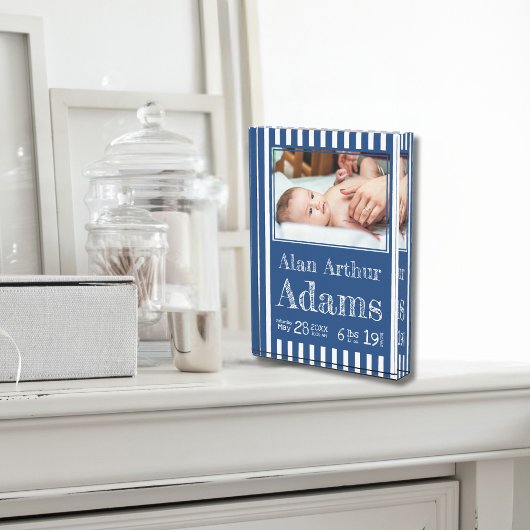 ベビー誕生統計フォトブロック | 青ストライプ色 フォトブロック