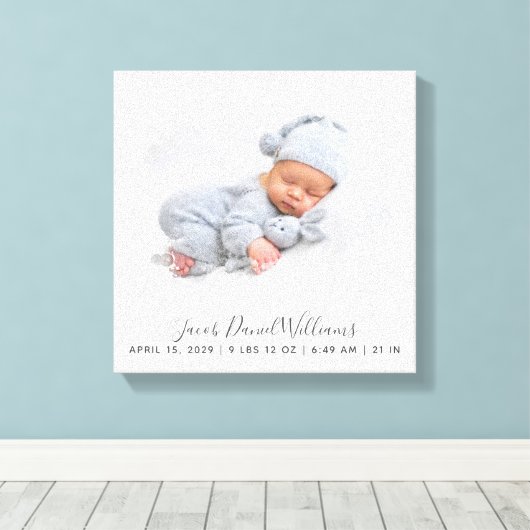 ベビー誕生統計フォトマスクキープ生まれたばかりのサケ キャンバスプリント (インサイチュ (ウッドフロア))