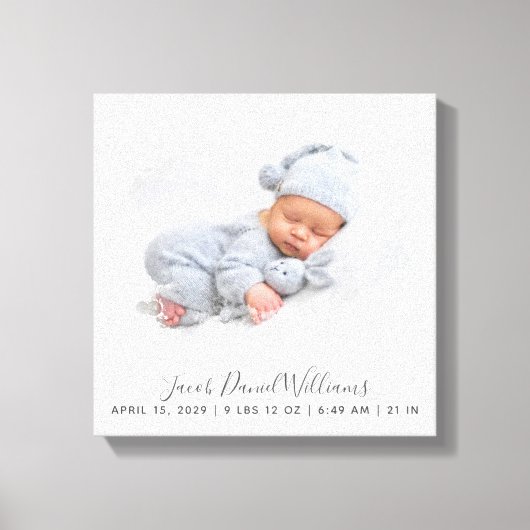 ベビー誕生統計フォトマスクキープ生まれたばかりのサケ キャンバスプリント (正面)