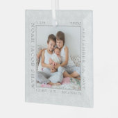 ベビー誕生統計ホワイトスノーフレーク写真フレーム ガラスオーナメント (正面左)