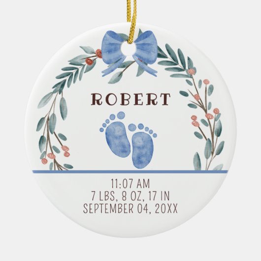 ベビー誕生統計ボーイフォトベビー初めてのクリスマス セラミックオーナメント (正面)