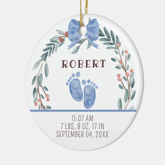 ベビー誕生統計ボーイフォトベビー初めてのクリスマス セラミックオーナメント (左)