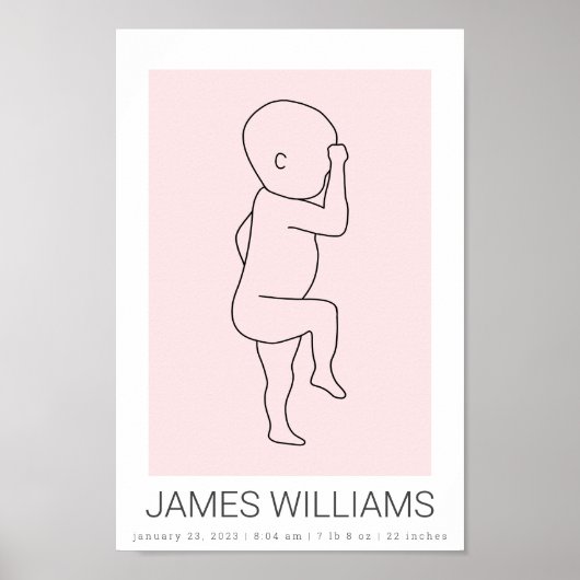 ベビー誕生統計ポスパーソナライズされたター – ピンク ポスター (正面)
