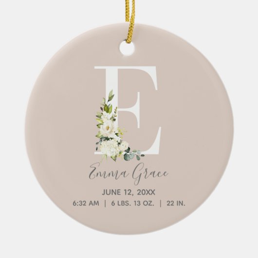 ベビー誕生統計レコード赤面フォトモノグラムE セラミックオーナメント (正面)