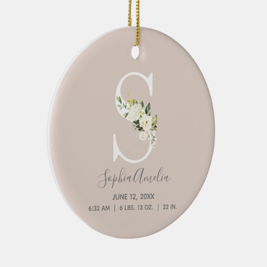 ベビー誕生統計レコード赤面フォトモノグラムS セラミックオーナメント (右)