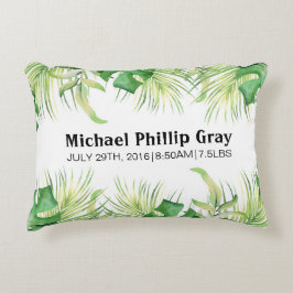 ベビー誕生統計名前をカスタムするトロピカルグリーンパーム アクセントクッション