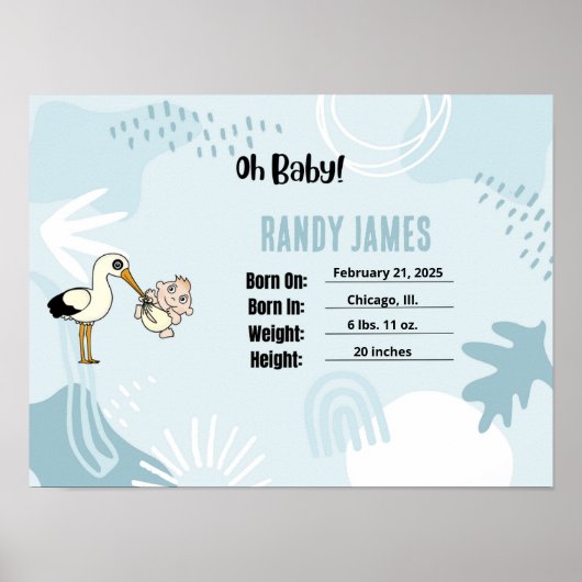 ベビー誕生統計子供部屋ウォールアート ポスター (正面)