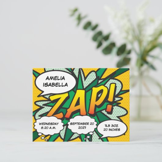 ベビー誕生統計漫画ブックポップ・アートのArt Keepsake ポストカード (スタンド正面)