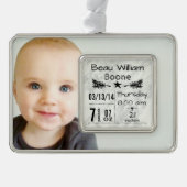 ベビー誕生統計誕生レコードのクリスマスフォト シルバープレートフレームオーナメント (正面)