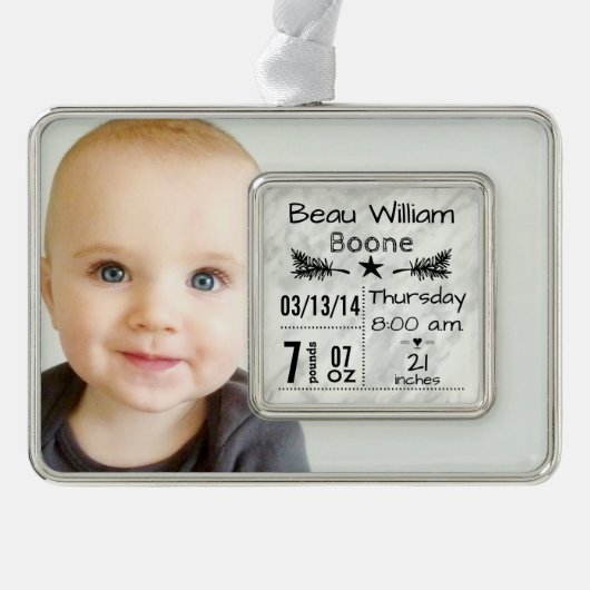 ベビー誕生統計誕生レコードのクリスマスフォト シルバープレートフレームオーナメント (正面)