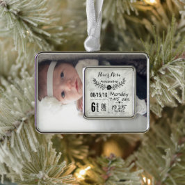ベビー誕生統計誕生レコードのクリスマスフォト シルバープレートフレームオーナメント