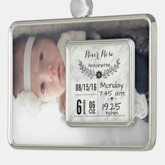 ベビー誕生統計誕生レコードのクリスマスフォト シルバープレートフレームオーナメント (左)