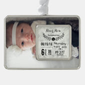 ベビー誕生統計誕生レコードのクリスマスフォト シルバープレートフレームオーナメント (正面)