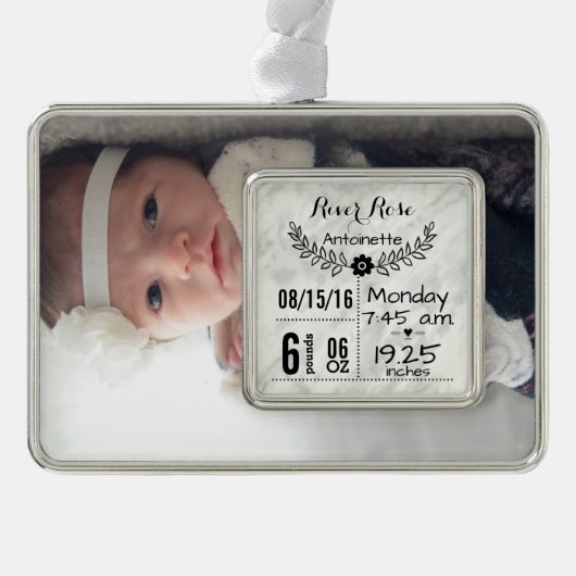 ベビー誕生統計誕生レコードのクリスマスフォト シルバープレートフレームオーナメント (正面)