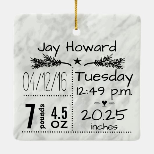 ベビー誕生統計誕生レコードのクリスマスフォト セラミックオーナメント (裏面)