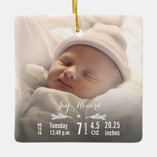 ベビー誕生統計誕生レコードのクリスマスフォト セラミックオーナメント (正面)