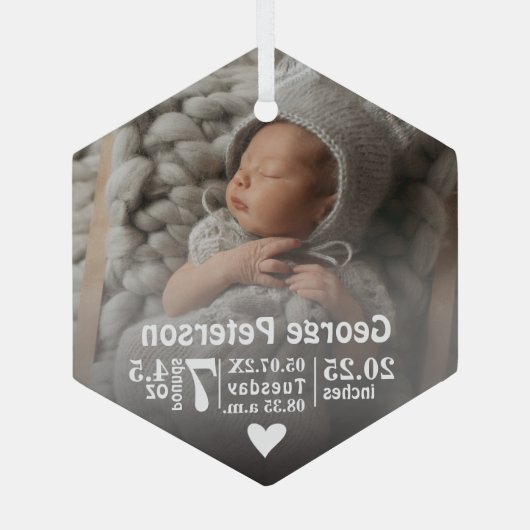 ベビー誕生統計誕生レコード写真クリスマス ガラスオーナメント (裏面)