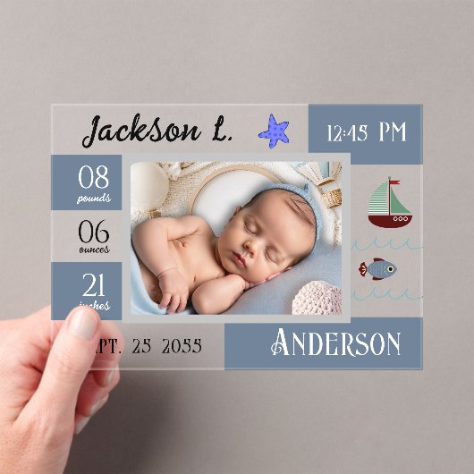 ベビー誕生統計1写真アナウンス アクリル招待状 (インサイチュ (ポータブル))