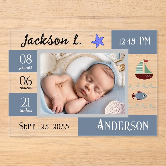 ベビー誕生統計1写真アナウンス アクリル招待状 (正面)