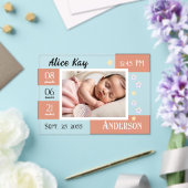 ベビー誕生統計1枚フォトピンクのお知らせ アクリル招待状 (インサイチュ (ウェディング))